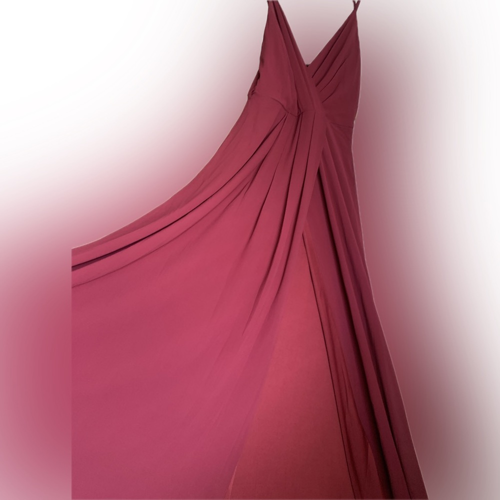 Windsor long surplice maroon burgandy formal prom maxi dress sheer overlay small